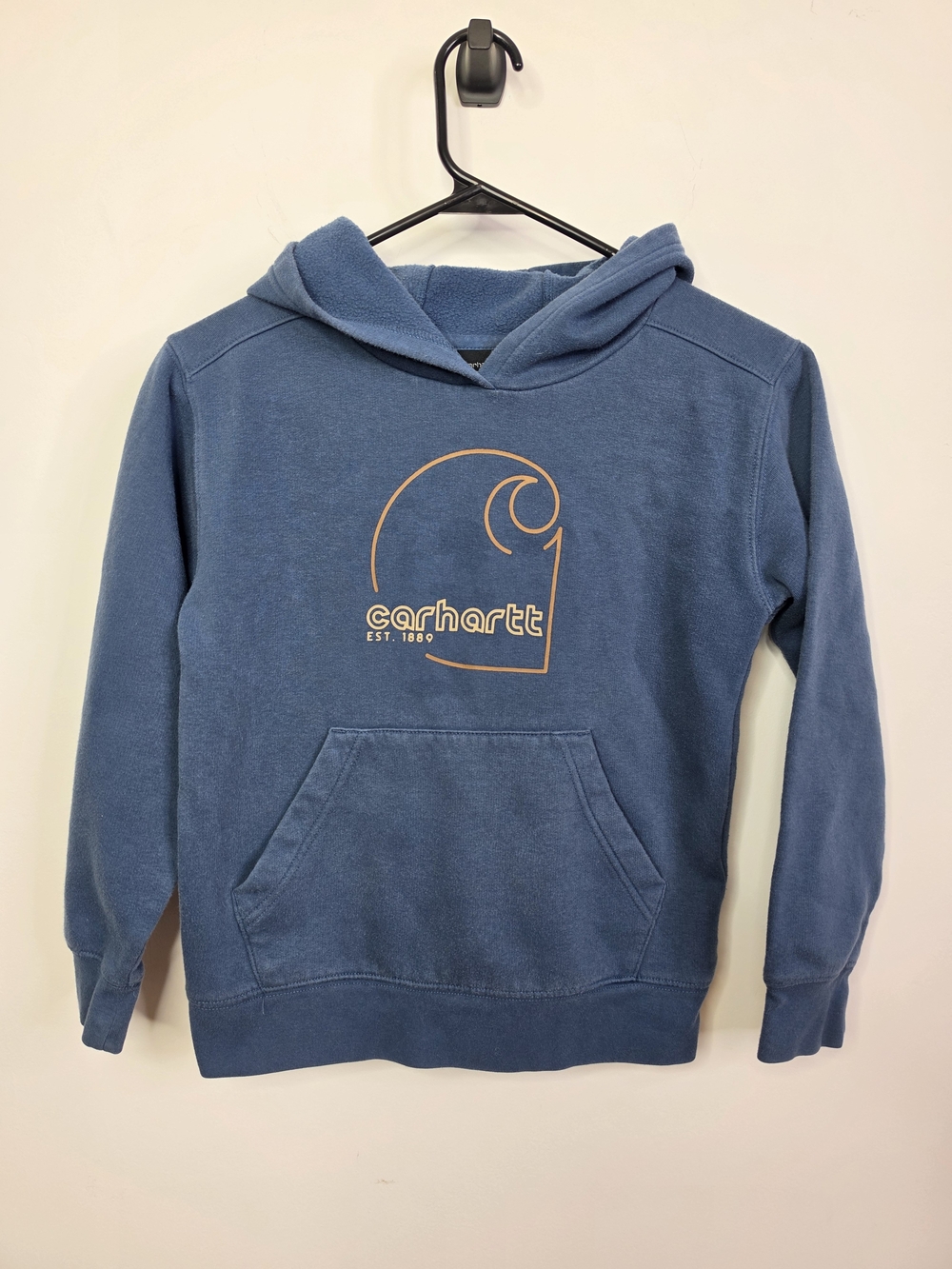 Carhartt Kids Unisex Slate Blue Pullover Hoodie with Logo Graphic, Small 8/10